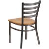 Flash Furniture 2 Pack HERCULES Series Clear Coated Ladder Back Metal Restaurant Chair – Black Vinyl Seat(Natural Wood Seat/Clear Coated Metal Frame)