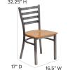 Flash Furniture 2 Pack HERCULES Series Clear Coated Ladder Back Metal Restaurant Chair – Black Vinyl Seat(Natural Wood Seat/Clear Coated Metal Frame)