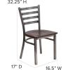 Flash Furniture 2 Pack HERCULES Series Clear Coated Ladder Back Metal Restaurant Chair – Black Vinyl Seat(Walnut Wood Seat/Clear Coated Metal Frame)