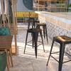 Flash Furniture 30″H Commercial Modern Metal Backless Barstool, Indoor/Outdoor Industrial Square Stacking Bar Stool for Patio Bars/Restaurants, Black(Black)
