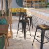 Flash Furniture 30″H Commercial Modern Metal Backless Barstool, Indoor/Outdoor Industrial Square Stacking Bar Stool for Patio Bars/Restaurants, Black(Black-antique Gold)
