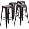 Flash Furniture 30″H Commercial Modern Metal Backless Barstool, Indoor/Outdoor Industrial Square Stacking Bar Stool for Patio Bars/Restaurants, Black(Black-antique Gold)