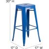 Flash Furniture 30″H Commercial Modern Metal Backless Barstool, Indoor/Outdoor Industrial Square Stacking Bar Stool for Patio Bars/Restaurants, Black(Blue)