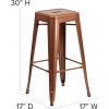 Flash Furniture 30″H Commercial Modern Metal Backless Barstool, Indoor/Outdoor Industrial Square Stacking Bar Stool for Patio Bars/Restaurants, Black(Copper)