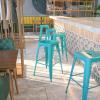 Flash Furniture 30″H Commercial Modern Metal Backless Barstool, Indoor/Outdoor Industrial Square Stacking Bar Stool for Patio Bars/Restaurants, Black(Crystal Teal-blue)