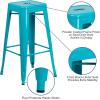 Flash Furniture 30″H Commercial Modern Metal Backless Barstool, Indoor/Outdoor Industrial Square Stacking Bar Stool for Patio Bars/Restaurants, Black(Crystal Teal-blue)