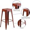 Flash Furniture 30″H Commercial Modern Metal Backless Barstool, Indoor/Outdoor Industrial Square Stacking Bar Stool for Patio Bars/Restaurants, Black(Distressed Kelly Red)