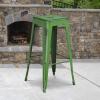 Flash Furniture 30″H Commercial Modern Metal Backless Barstool, Indoor/Outdoor Industrial Square Stacking Bar Stool for Patio Bars/Restaurants, Black(Distressed Green)