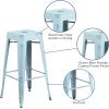 Flash Furniture 30″H Commercial Modern Metal Backless Barstool, Indoor/Outdoor Industrial Square Stacking Bar Stool for Patio Bars/Restaurants, Black(Distressed Green-blue)