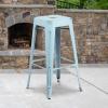 Flash Furniture 30″H Commercial Modern Metal Backless Barstool, Indoor/Outdoor Industrial Square Stacking Bar Stool for Patio Bars/Restaurants, Black(Distressed Green-blue)