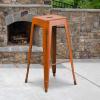 Flash Furniture 30″H Commercial Modern Metal Backless Barstool, Indoor/Outdoor Industrial Square Stacking Bar Stool for Patio Bars/Restaurants, Black(Distressed Orange)