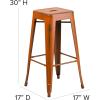 Flash Furniture 30″H Commercial Modern Metal Backless Barstool, Indoor/Outdoor Industrial Square Stacking Bar Stool for Patio Bars/Restaurants, Black(Distressed Orange)