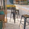 Flash Furniture 30″H Commercial Modern Metal Backless Barstool, Indoor/Outdoor Industrial Square Stacking Bar Stool for Patio Bars/Restaurants, Black(Distressed Black)