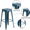 Flash Furniture 30″H Commercial Modern Metal Backless Barstool, Indoor/Outdoor Industrial Square Stacking Bar Stool for Patio Bars/Restaurants, Black(Distressed Antique Blue)