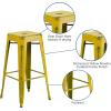 Flash Furniture 30″H Commercial Modern Metal Backless Barstool, Indoor/Outdoor Industrial Square Stacking Bar Stool for Patio Bars/Restaurants, Black(Distressed Yellow)