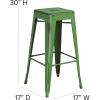 Flash Furniture 30″H Commercial Modern Metal Backless Barstool, Indoor/Outdoor Industrial Square Stacking Bar Stool for Patio Bars/Restaurants, Black(Distressed Green)