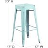 Flash Furniture 30″H Commercial Modern Metal Backless Barstool, Indoor/Outdoor Industrial Square Stacking Bar Stool for Patio Bars/Restaurants, Black(Distressed Green-blue)