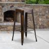 Flash Furniture 30″H Commercial Modern Metal Backless Barstool, Indoor/Outdoor Industrial Square Stacking Bar Stool for Patio Bars/Restaurants, Black(Distressed Copper)