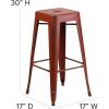 Flash Furniture 30″H Commercial Modern Metal Backless Barstool, Indoor/Outdoor Industrial Square Stacking Bar Stool for Patio Bars/Restaurants, Black(Distressed Kelly Red)