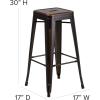 Flash Furniture 30″H Commercial Modern Metal Backless Barstool, Indoor/Outdoor Industrial Square Stacking Bar Stool for Patio Bars/Restaurants, Black(Distressed Copper)