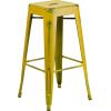 Flash Furniture 30″H Commercial Modern Metal Backless Barstool, Indoor/Outdoor Industrial Square Stacking Bar Stool for Patio Bars/Restaurants, Black(Distressed Yellow)