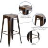 Flash Furniture 30″H Commercial Modern Metal Backless Barstool, Indoor/Outdoor Industrial Square Stacking Bar Stool for Patio Bars/Restaurants, Black(Distressed Copper)