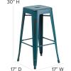 Flash Furniture 30″H Commercial Modern Metal Backless Barstool, Indoor/Outdoor Industrial Square Stacking Bar Stool for Patio Bars/Restaurants, Black(Distressed Kelly Blue-teal)