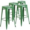 Flash Furniture 30″H Commercial Modern Metal Backless Barstool, Indoor/Outdoor Industrial Square Stacking Bar Stool for Patio Bars/Restaurants, Black(Green)