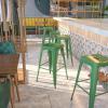 Flash Furniture 30″H Commercial Modern Metal Backless Barstool, Indoor/Outdoor Industrial Square Stacking Bar Stool for Patio Bars/Restaurants, Black(Green)