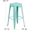 Flash Furniture 30″H Commercial Modern Metal Backless Barstool, Indoor/Outdoor Industrial Square Stacking Bar Stool for Patio Bars/Restaurants, Black(Mint Green)