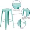 Flash Furniture 30″H Commercial Modern Metal Backless Barstool, Indoor/Outdoor Industrial Square Stacking Bar Stool for Patio Bars/Restaurants, Black(Mint Green)
