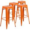 Flash Furniture 30″H Commercial Modern Metal Backless Barstool, Indoor/Outdoor Industrial Square Stacking Bar Stool for Patio Bars/Restaurants, Black(Orange)