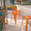 Flash Furniture 30″H Commercial Modern Metal Backless Barstool, Indoor/Outdoor Industrial Square Stacking Bar Stool for Patio Bars/Restaurants, Black(Orange)