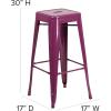 Flash Furniture 30″H Commercial Modern Metal Backless Barstool, Indoor/Outdoor Industrial Square Stacking Bar Stool for Patio Bars/Restaurants, Black(Purple)