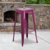 Flash Furniture 30″H Commercial Modern Metal Backless Barstool, Indoor/Outdoor Industrial Square Stacking Bar Stool for Patio Bars/Restaurants, Black(Purple)