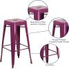 Flash Furniture 30″H Commercial Modern Metal Backless Barstool, Indoor/Outdoor Industrial Square Stacking Bar Stool for Patio Bars/Restaurants, Black(Purple)