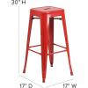 Flash Furniture 30″H Commercial Modern Metal Backless Barstool, Indoor/Outdoor Industrial Square Stacking Bar Stool for Patio Bars/Restaurants, Black(Red)