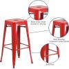 Flash Furniture 30″H Commercial Modern Metal Backless Barstool, Indoor/Outdoor Industrial Square Stacking Bar Stool for Patio Bars/Restaurants, Black(Red)