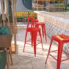 Flash Furniture 30″H Commercial Modern Metal Backless Barstool, Indoor/Outdoor Industrial Square Stacking Bar Stool for Patio Bars/Restaurants, Black(Red)