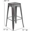 Flash Furniture 30″H Commercial Modern Metal Backless Barstool, Indoor/Outdoor Industrial Square Stacking Bar Stool for Patio Bars/Restaurants, Black(Silver Gray)