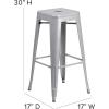 Flash Furniture 30″H Commercial Modern Metal Backless Barstool, Indoor/Outdoor Industrial Square Stacking Bar Stool for Patio Bars/Restaurants, Black(Silver)