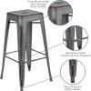 Flash Furniture 30″H Commercial Modern Metal Backless Barstool, Indoor/Outdoor Industrial Square Stacking Bar Stool for Patio Bars/Restaurants, Black(Silver Gray)