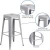Flash Furniture 30″H Commercial Modern Metal Backless Barstool, Indoor/Outdoor Industrial Square Stacking Bar Stool for Patio Bars/Restaurants, Black(Silver)