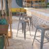 Flash Furniture 30″H Commercial Modern Metal Backless Barstool, Indoor/Outdoor Industrial Square Stacking Bar Stool for Patio Bars/Restaurants, Black(Silver Gray)