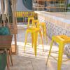 Flash Furniture 30″H Commercial Modern Metal Backless Barstool, Indoor/Outdoor Industrial Square Stacking Bar Stool for Patio Bars/Restaurants, Black(Yellow)