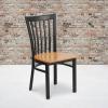 Flash Furniture 4 Pack HERCULES Series Black School House Back Metal Restaurant Chair – Black Vinyl Seat(Natural Wood Seat/Black Metal Frame)