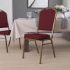 Flash Furniture 4 Pack HERCULES Series Crown Back Stacking Banquet Chair in Black Fabric – Silver Frame(Burgundy Fabric/Gold Frame)
