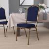 Flash Furniture 4 Pack HERCULES Series Crown Back Stacking Banquet Chair in Black Fabric – Silver Frame(Navy Blue Patterned Fabric/Gold Frame)