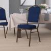 Flash Furniture 4 Pack HERCULES Series Crown Back Stacking Banquet Chair in Black Fabric – Silver Frame(Navy Blue Patterned Fabric/Gold Vein Frame)