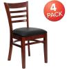 Flash Furniture 4 Pack HERCULES Series Ladder Back Mahogany Wood Restaurant Chair – Black Vinyl Seat